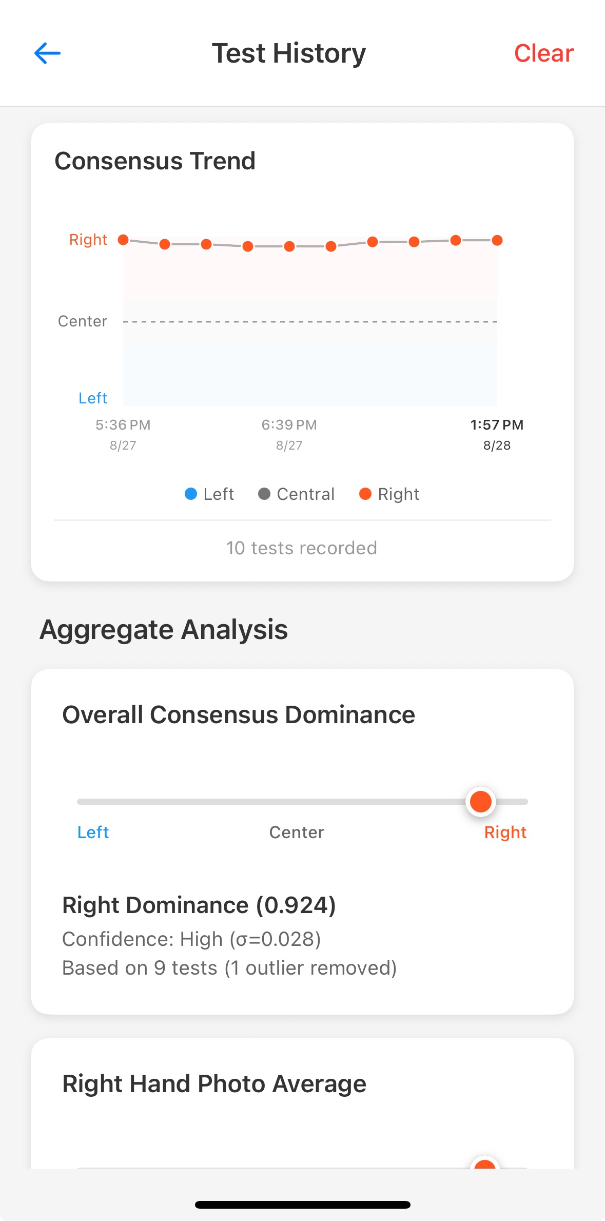 Eye Dominance Test Results Screen